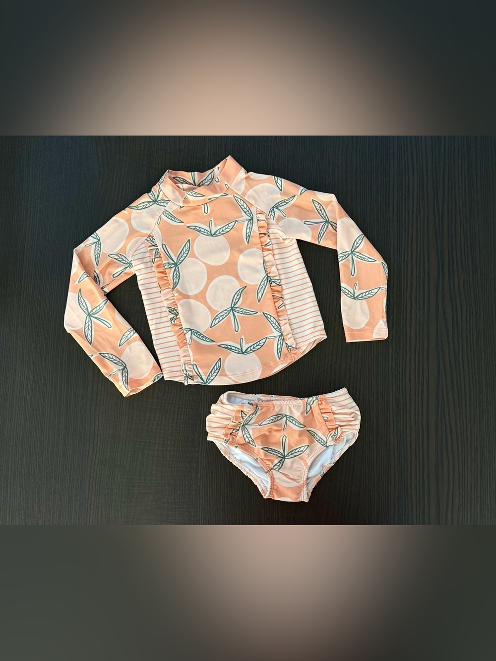 Jessica Simpson Peach Floral Long-Sleeve Rashguard Two-Piece Swim Set - Picture 4 of 6